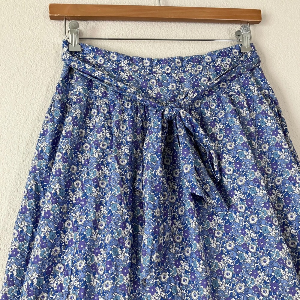 J CREW Liberty Fabric Floral Midi Skirt 8 Ditsy Cotton Cottage Coquette Blue - Picture 3 of 11